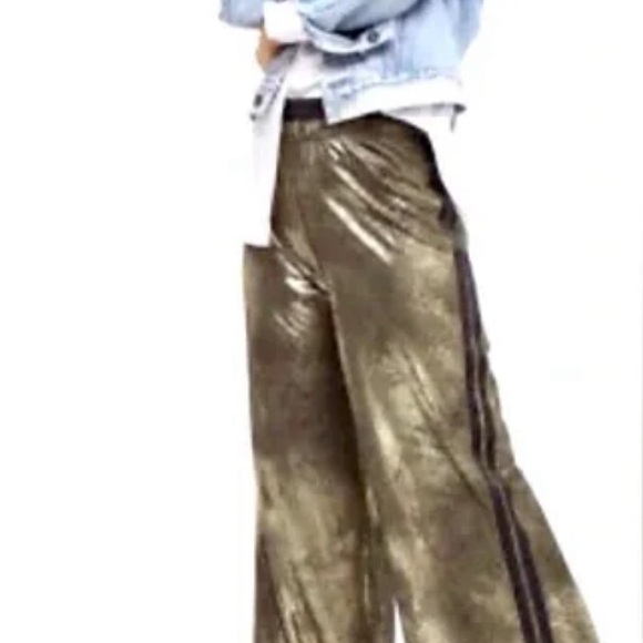 Free People matte metallic gold vegan wide leg pants-NWT - Picture 2 of 7